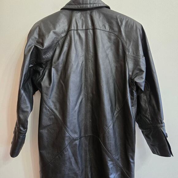 G III Global Identity Womens Vintage 90s Black Leather Trench Coat Size Medium - Picture 5 of 12